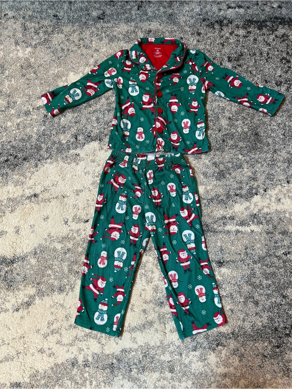 Carter's Green Holiday Pajama Set with Red and White Santa Print